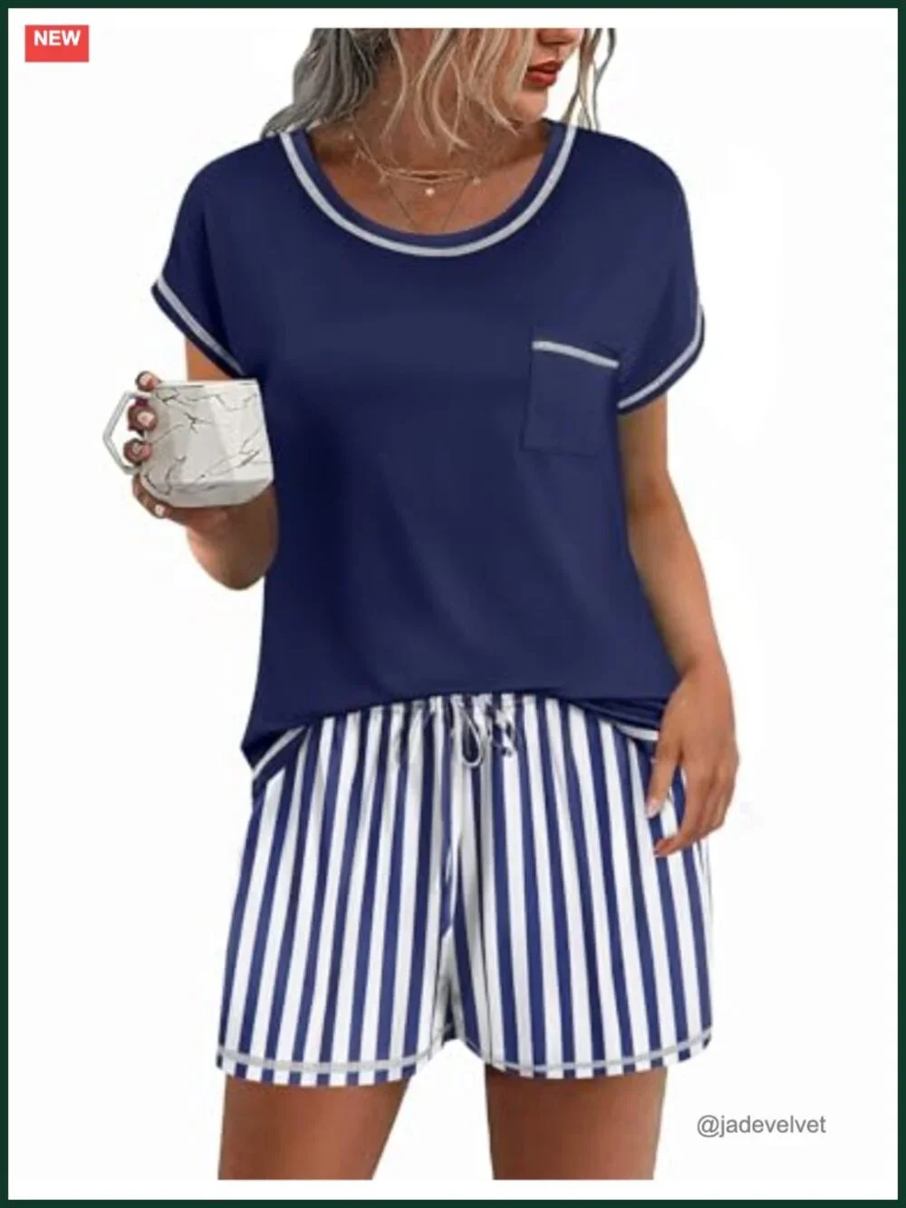 2-Piece Short Sleeve Pajama Set with Pockets Loungewear Sleepwear